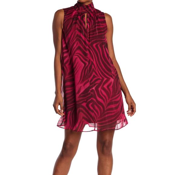 New London Times Women's Tiger Print Mock Neck  Bowtie Swing Mini Dress - Picture 1 of 9
